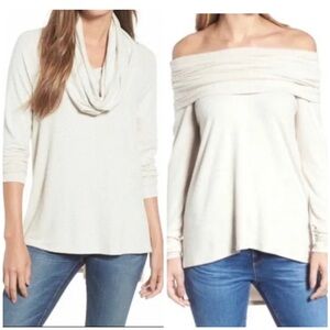 GibsonLook Ivory Convertible Cowl Neck Long Sleeved Sweater Top NEW